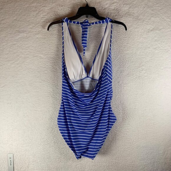 Tommy Hilfiger Women's Blue Striped Halter Tie One Piece Swimsuit Size 14 NWT - Picture 2 of 9